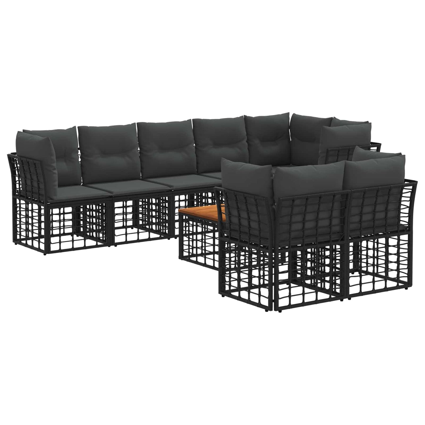 Set di divani da esterno 9 pz Nero e Grigio scuro Poliestere