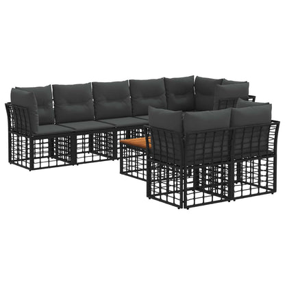 Set di divani da esterno 9 pz Nero e Grigio scuro Poliestere