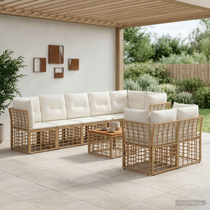 Set di divani da esterno 9 pz Naturale e Bianco Crema