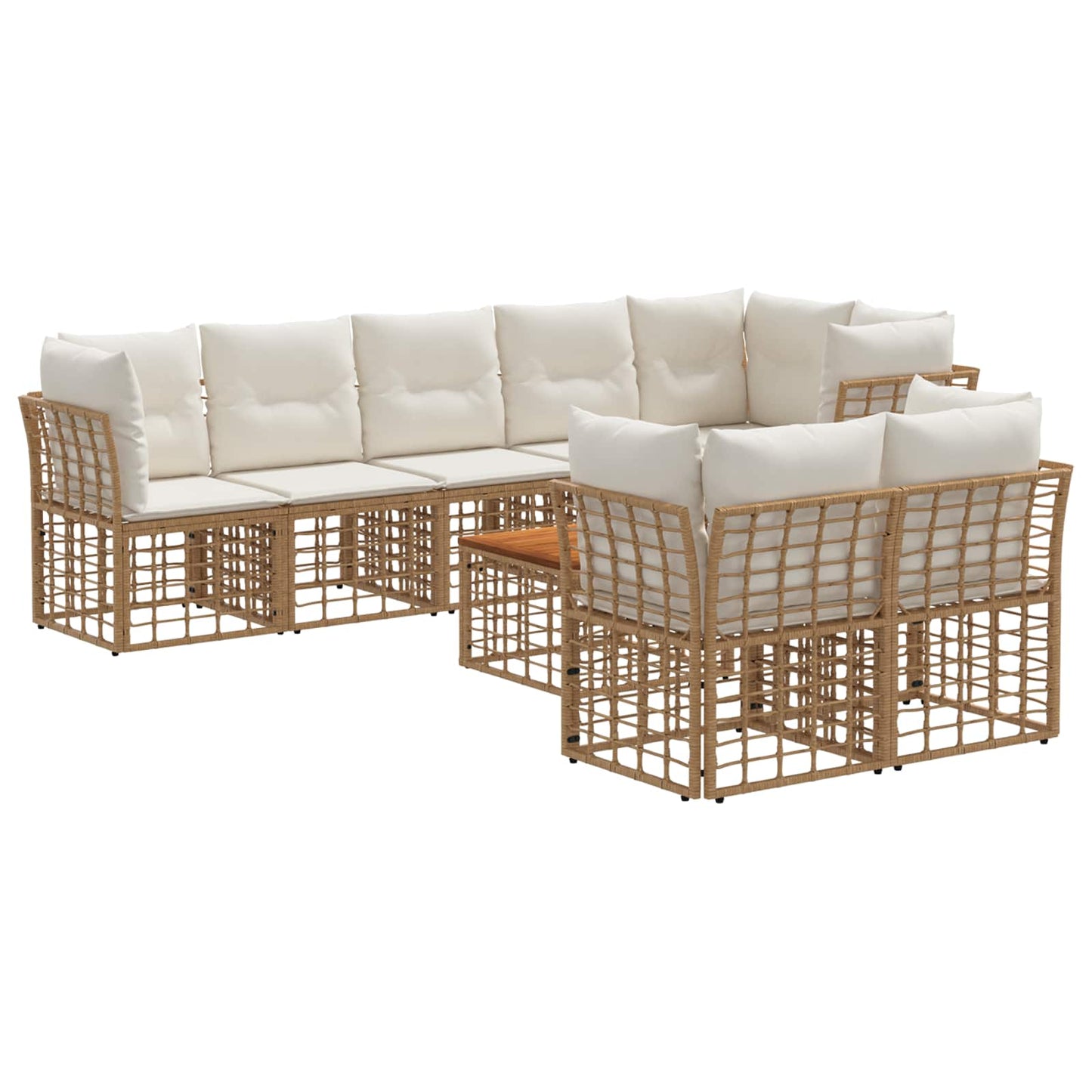 Set di divani da esterno 9 pz Naturale e Bianco Crema
