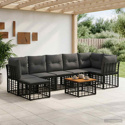 Set di divani da esterno 8 pz Nero e Grigio scuro Poliestere
