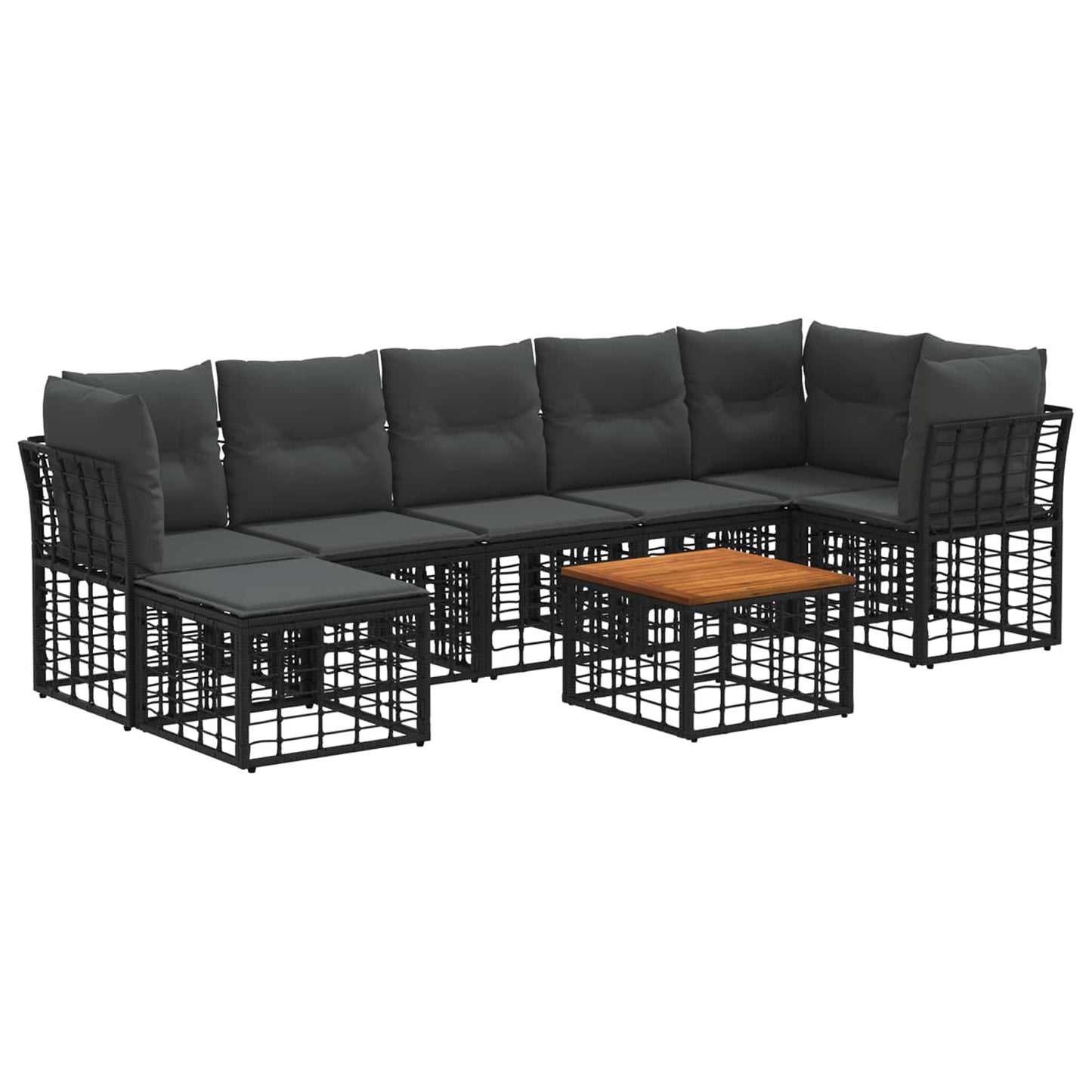 Set di divani da esterno 8 pz Nero e Grigio scuro Poliestere