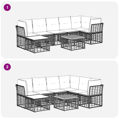 Set di divani da esterno 8 pz Nero e Grigio scuro Poliestere