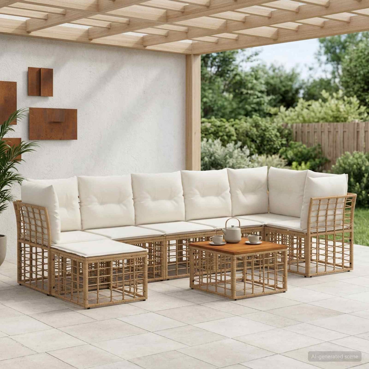 Set di divani da esterno 8 pcs Naturale e Bianco Crema | homemem39
