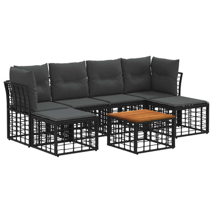 Set di divani da esterno 7 pz Nero e Grigio scuro Poliestere