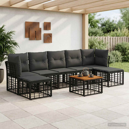 Set di divani da esterno 8 pz Nero e Grigio scuro Poliestere