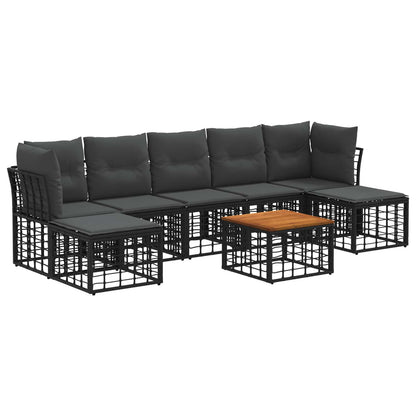 Set di divani da esterno 8 pz Nero e Grigio scuro Poliestere