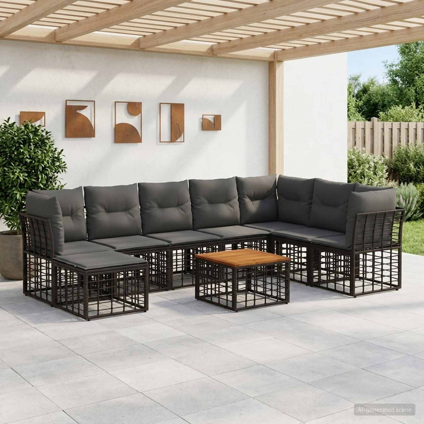 Set di divani da esterno 9 pcs Nero e Grigio scuro Poliestere | homemem39