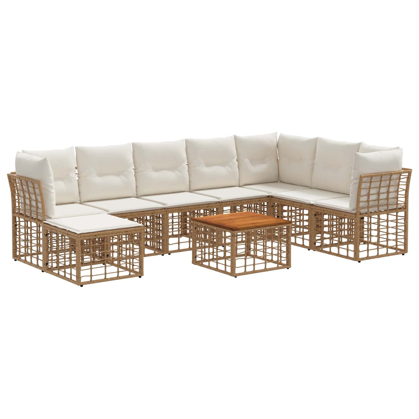Set di divani da esterno 9 pz Naturale e Bianco Crema
