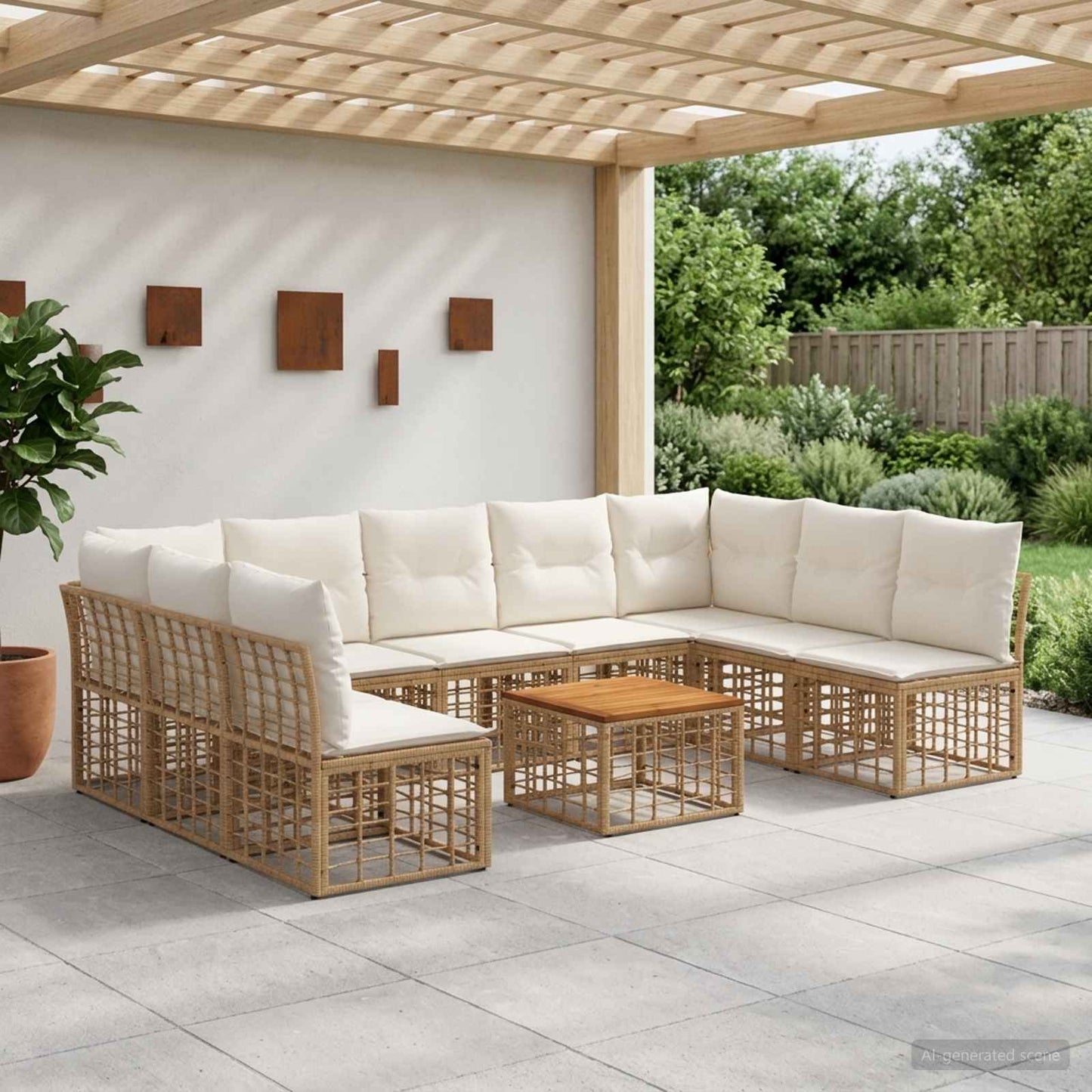 Set di divani da esterno 10 pcs Naturale e Bianco Crema | homemem39