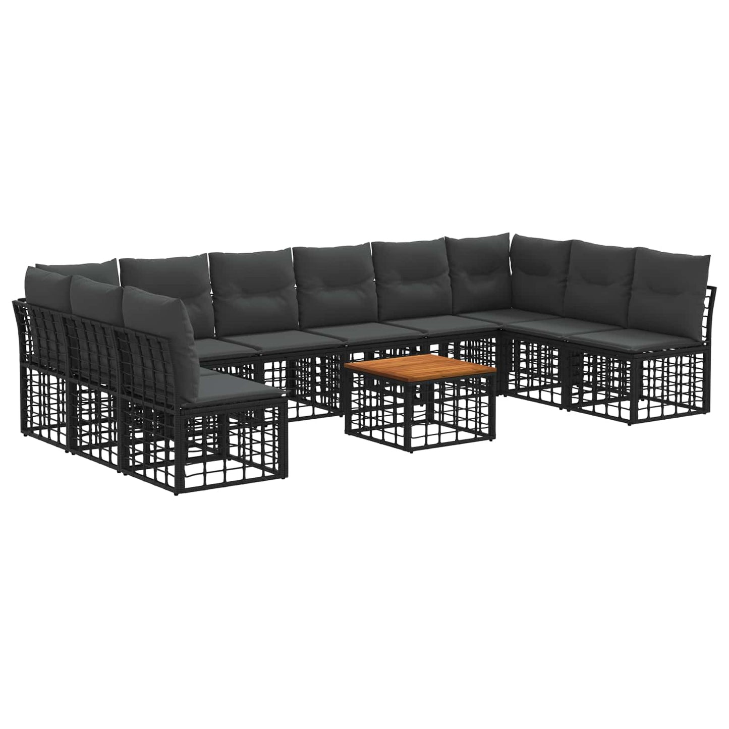 Set di divani da esterno 11 pz Nero e Grigio scuro Poliestere
