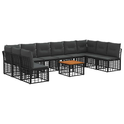 Set di divani da esterno 11 pz Nero e Grigio scuro Poliestere