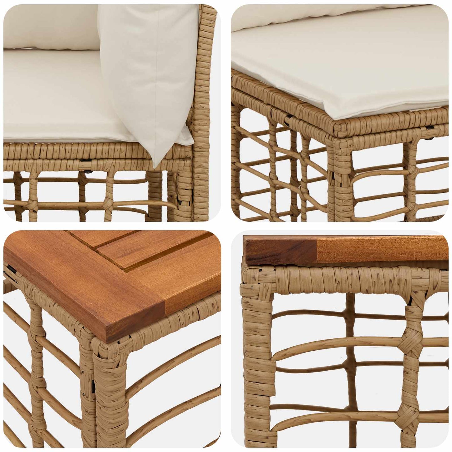 Set di divani da esterno 11 pz Naturale e Bianco Crema