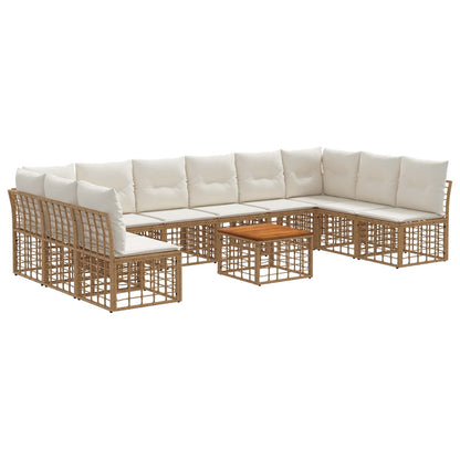 Set di divani da esterno 11 pz Naturale e Bianco Crema