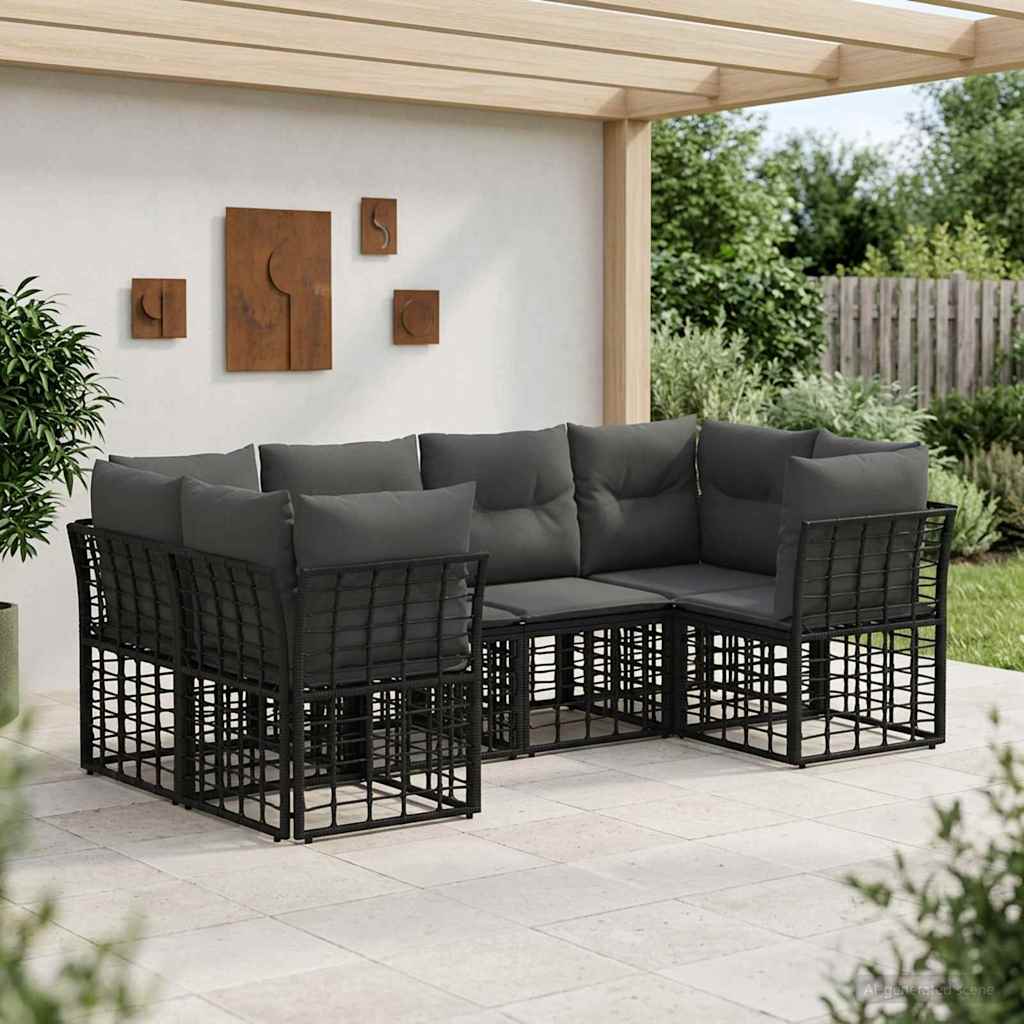 Set di divani da esterno con cuscino 6 pcs Nero Poliestere | homemem39