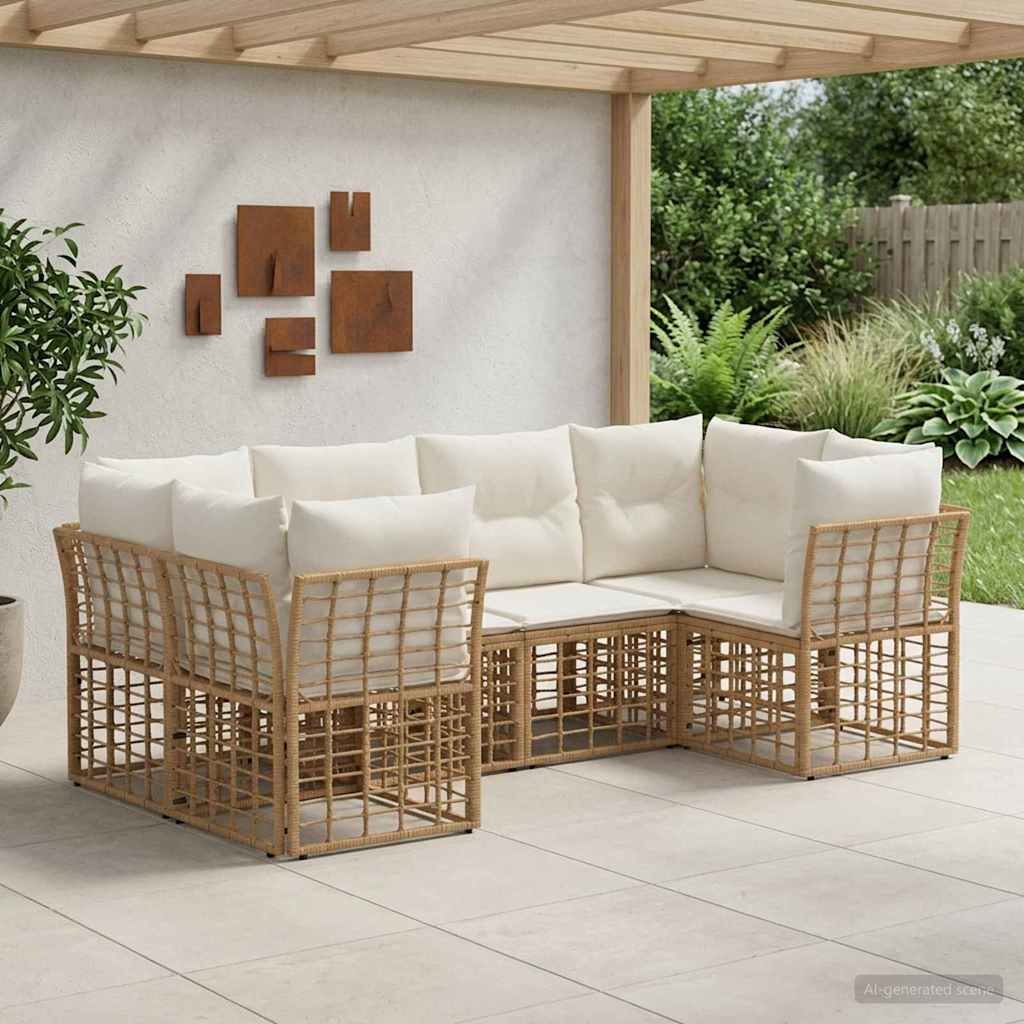 Set di divani da esterno con cuscino 6 pcs Naturale Poliestere | homemem39