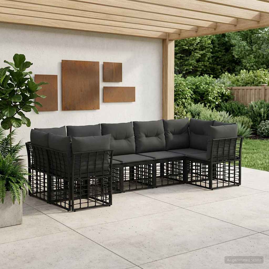 Set di divani da esterno 7 pcs Nero e Grigio scuro Poliestere | homemem39
