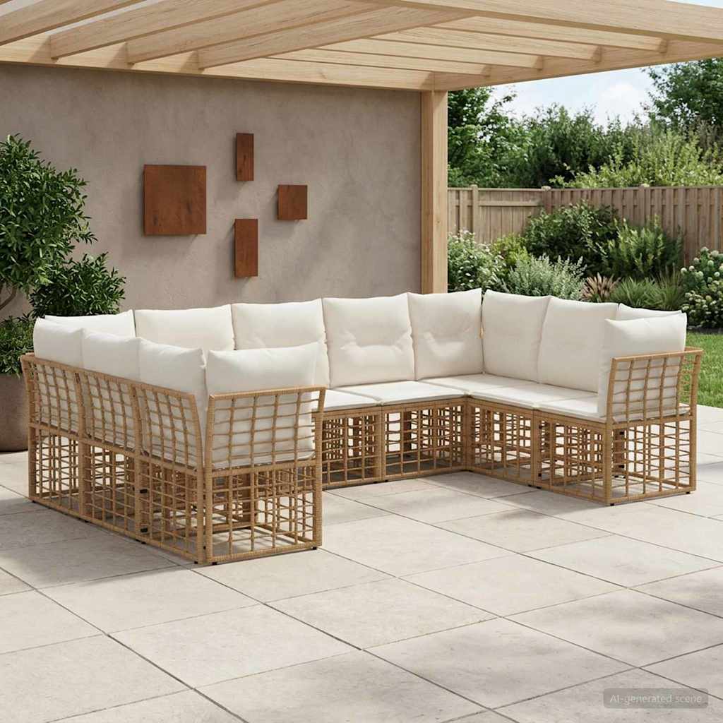 Set di divani da esterno Naturale e Bianco Crema Poliestere | homemem39