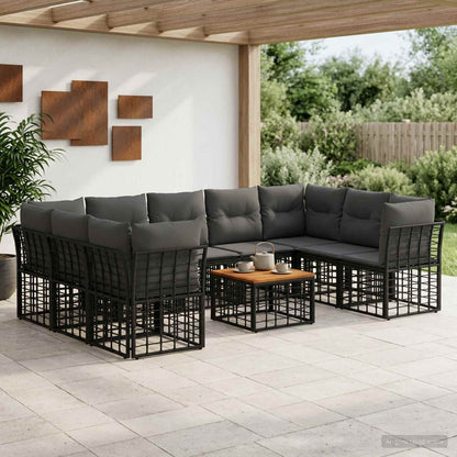 Set di divani da esterno 10 pz Nero e Grigio scuro Poliestere