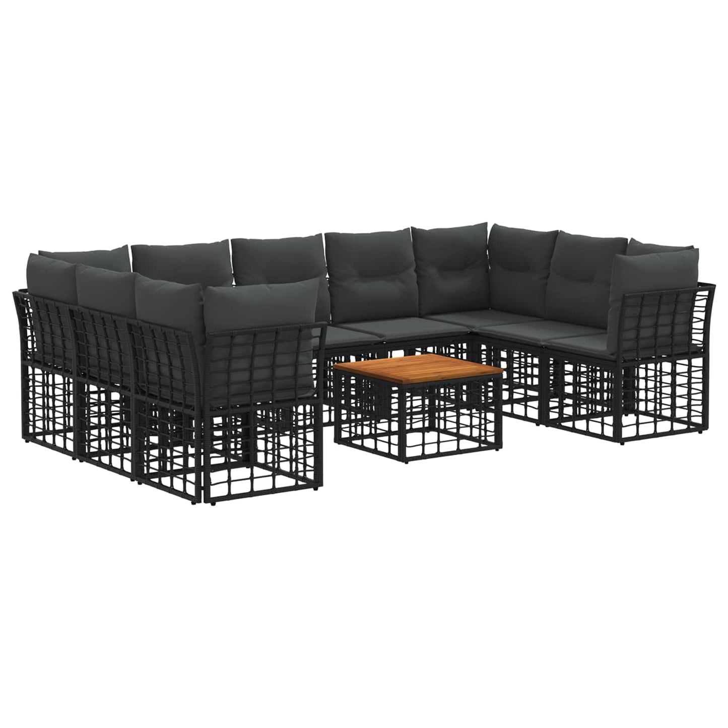 Set di divani da esterno 10 pz Nero e Grigio scuro Poliestere