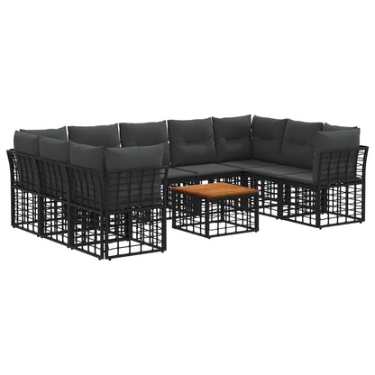 Set di divani da esterno 10 pz Nero e Grigio scuro Poliestere