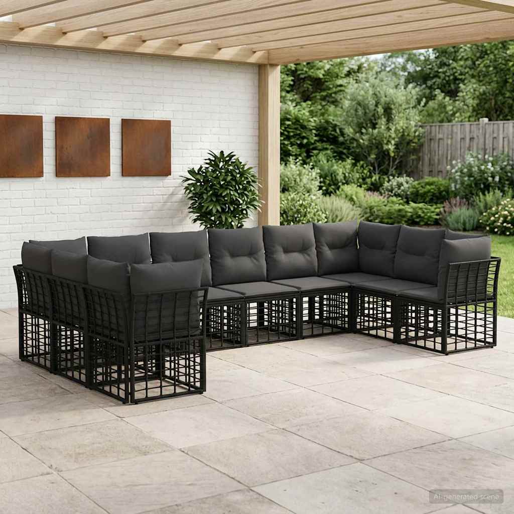 Set di divani da esterno Nero e Grigio scuro Poliestere | homemem39