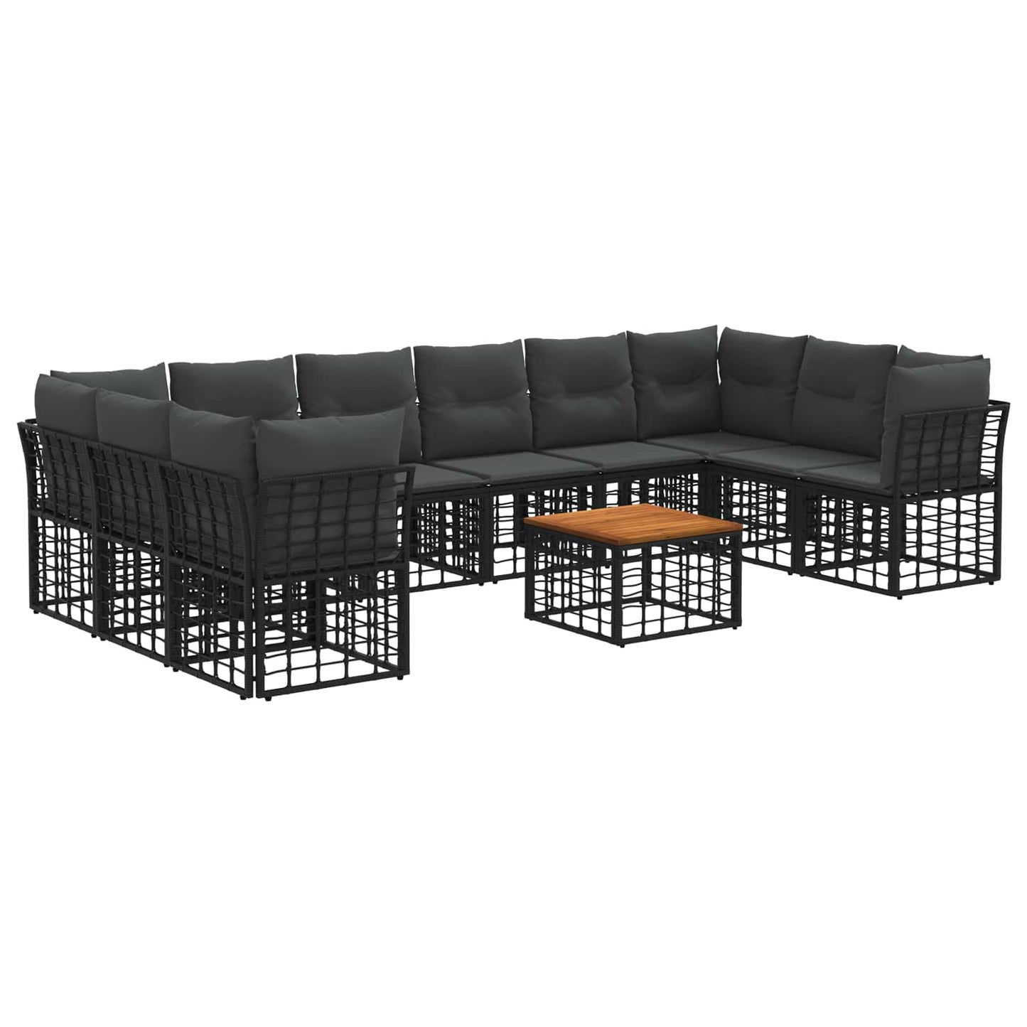Set di divani da esterno 11 pz Nero e Grigio scuro Poliestere
