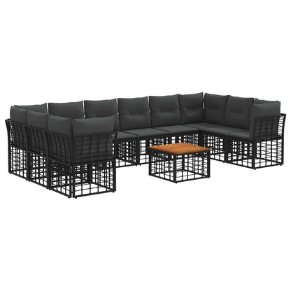 Set di divani da esterno 11 pz Nero e Grigio scuro Poliestere