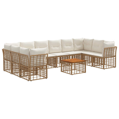 Set di divani da esterno 11 pz Naturale e Bianco Crema
