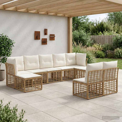 Set di divani da esterno Naturale e Bianco Crema Poliestere