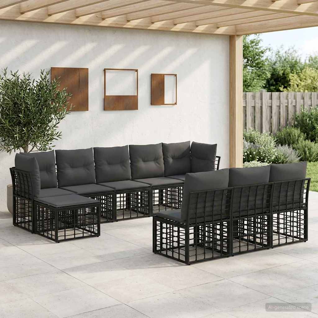 Set di divani da esterno Nero e Grigio scuro Poliestere | homemem39