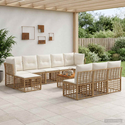 Set di divani da esterno 11 pcs Naturale e Bianco Crema | homemem39