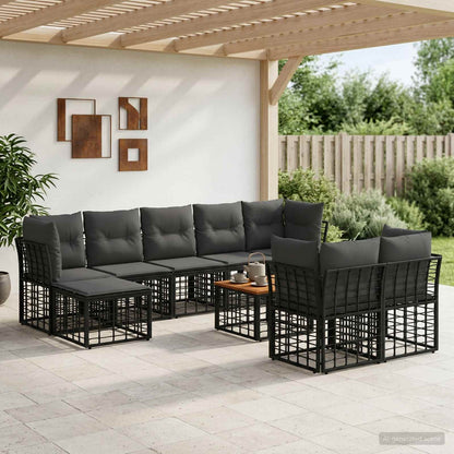 Set di divani da esterno 10 pz Nero e Grigio scuro Poliestere