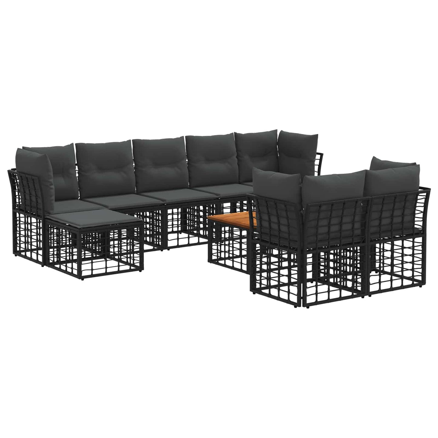 Set di divani da esterno 10 pz Nero e Grigio scuro Poliestere