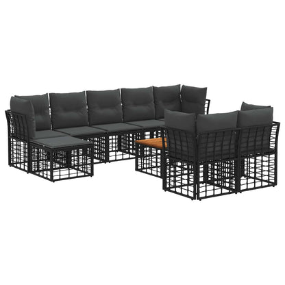 Set di divani da esterno 10 pz Nero e Grigio scuro Poliestere
