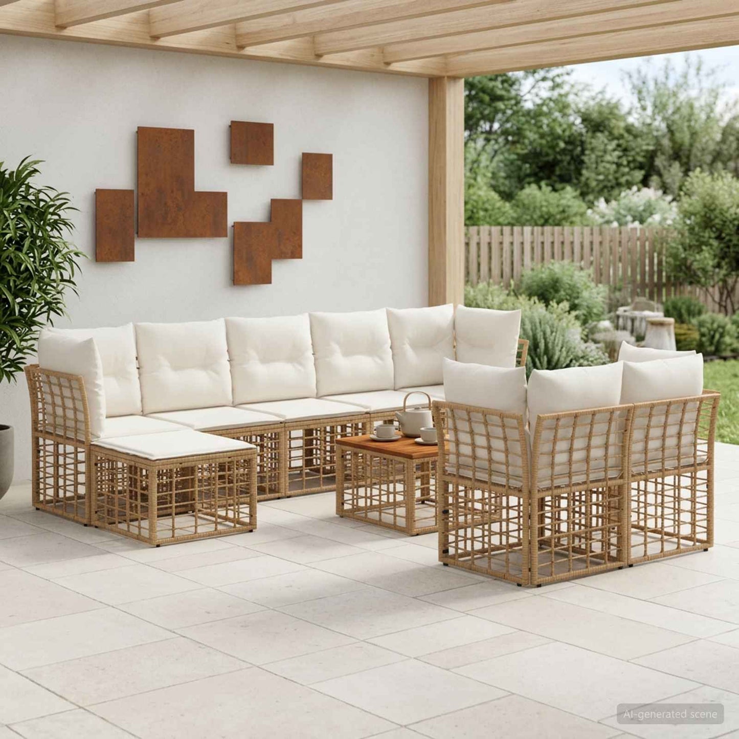 Set di divani da esterno 10 pcs Naturale e Bianco Crema | homemem39