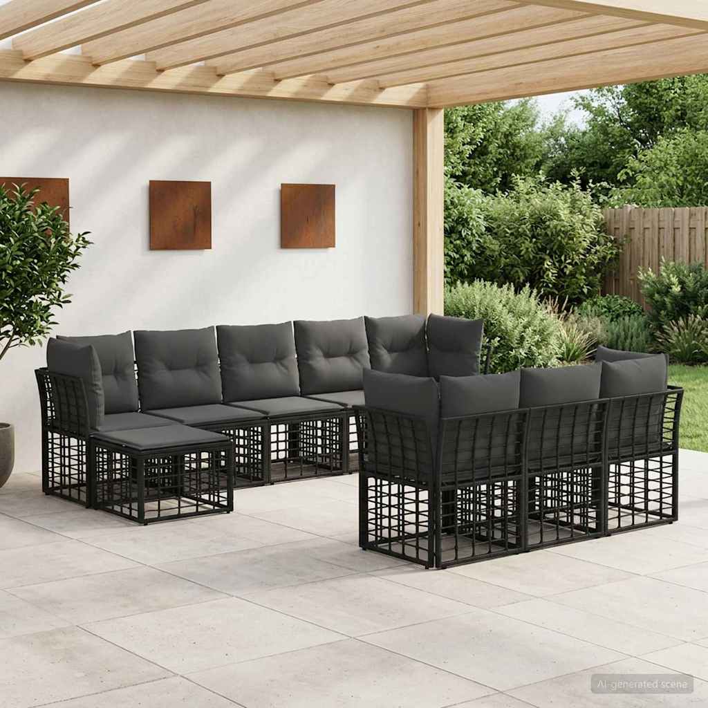 Set di divani da esterno Nero e Grigio scuro Poliestere | homemem39