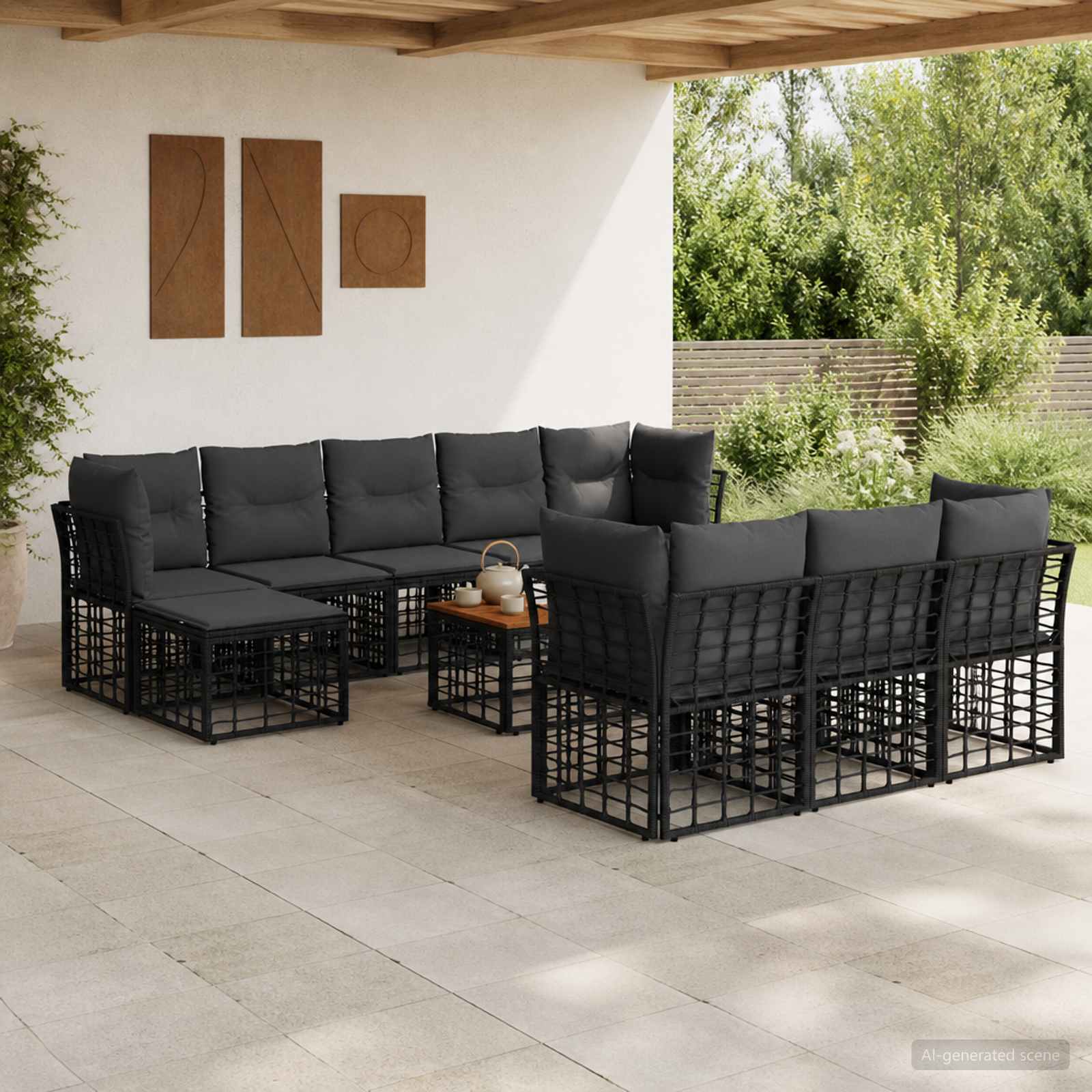 Set di divani da esterno 11 pcs Nero e Grigio scuro Poliestere | homemem39