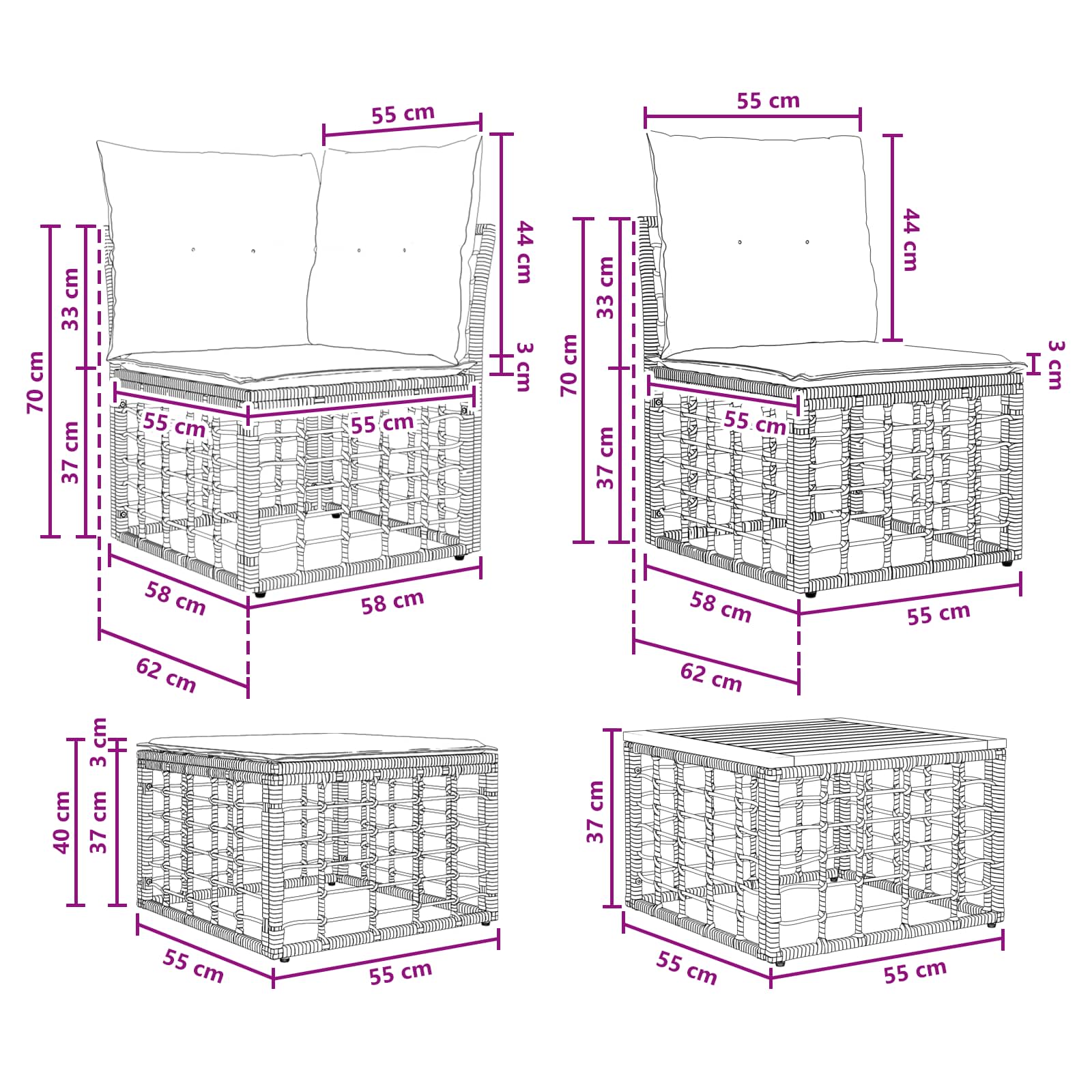 Set di divani da esterno 11 pcs Nero e Grigio scuro Poliestere | homemem39