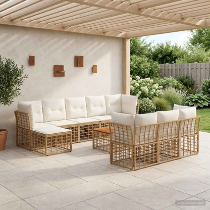 Set di divani da esterno 11 pcs Naturale e Bianco Crema | homemem39