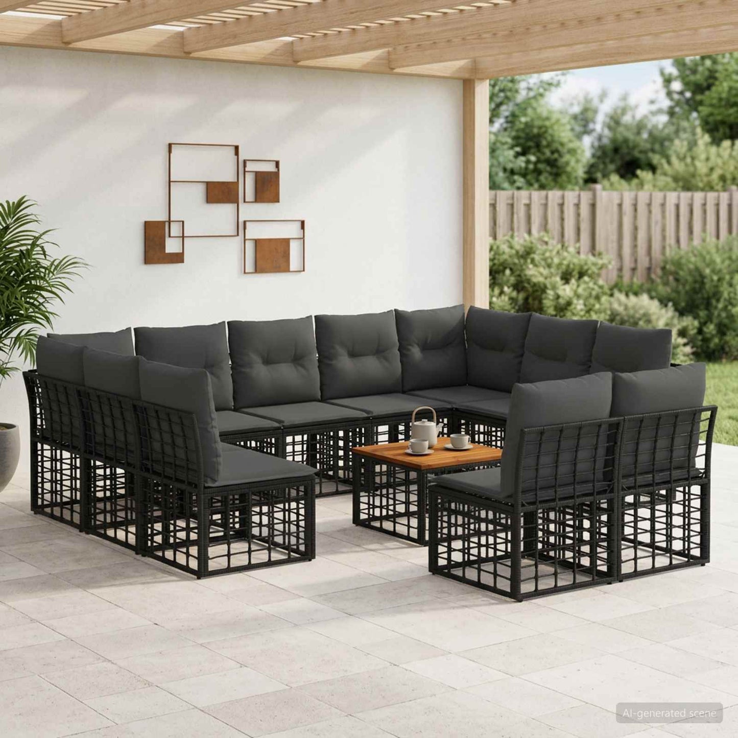 Set di divani da esterno 12 pcs Nero e Grigio scuro Poliestere | homemem39