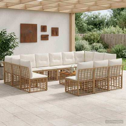 Set di divani da esterno 14 pz Naturale e Bianco Crema