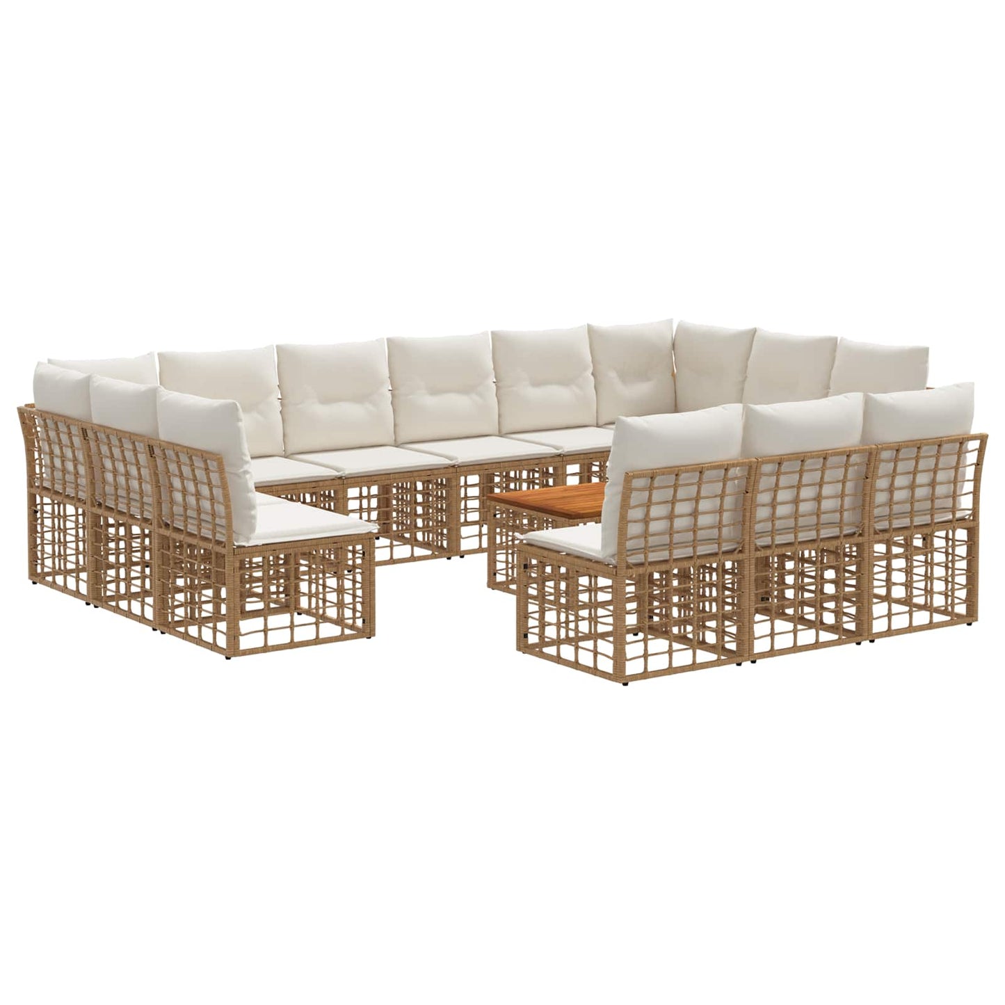 Set di divani da esterno 14 pz Naturale e Bianco Crema