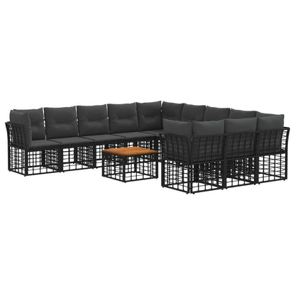 Set di divani da esterno 12 pz Nero e Grigio scuro Poliestere