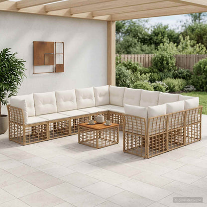 Set di divani da esterno 12 pz Naturale e Bianco Crema