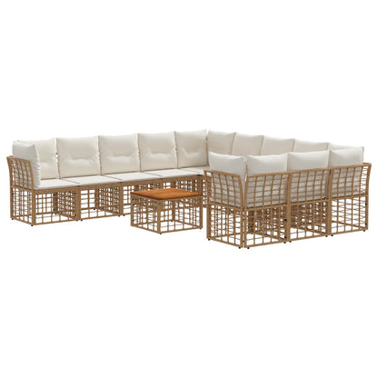 Set di divani da esterno 12 pz Naturale e Bianco Crema