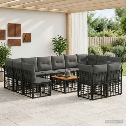 Set di divani da esterno 13 pcs Nero e Grigio scuro Poliestere | homemem39