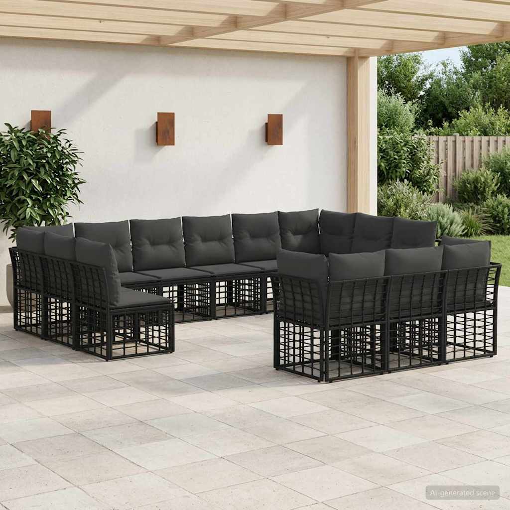 Set di divani da esterno Nero e Grigio scuro Poliestere | homemem39