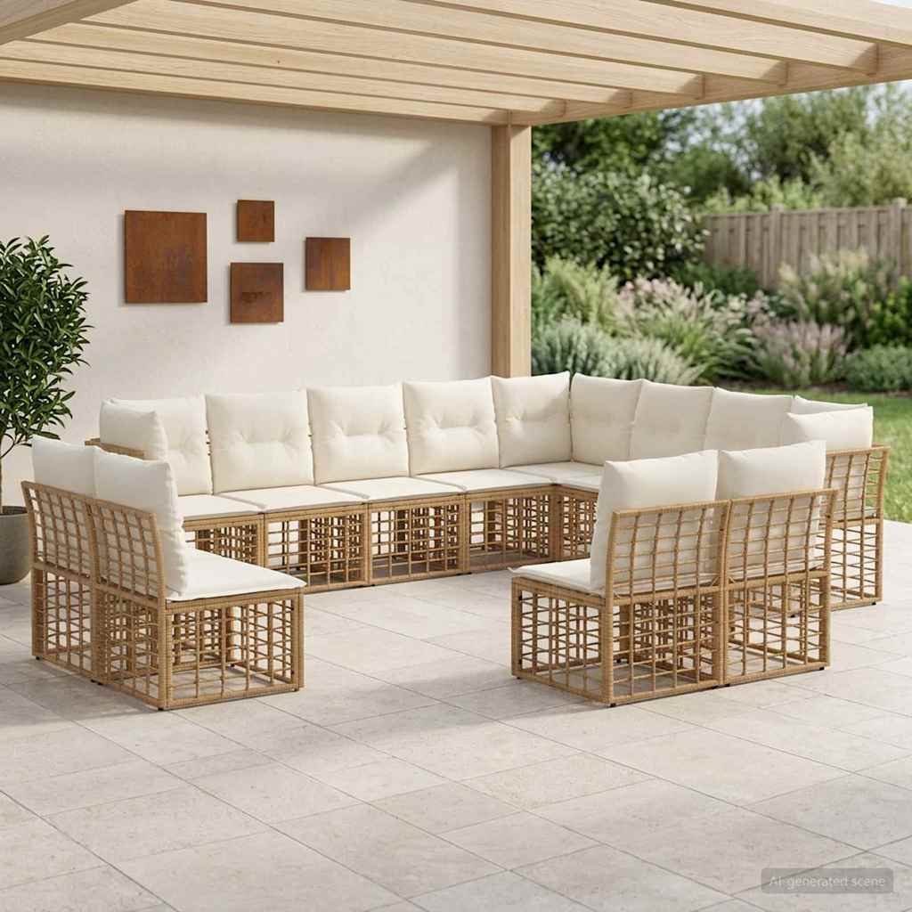Set di divani da esterno Naturale e Bianco Crema Poliestere | homemem39