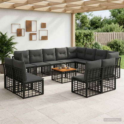 Set di divani da esterno 13 pz Nero e Grigio scuro Poliestere